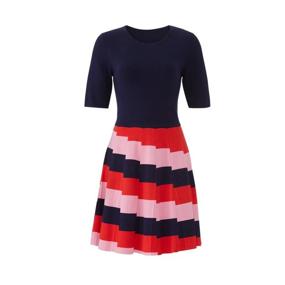 Trina Turk Fenna 2 Navy Red Pink Knit Dress S - Picture 2 of 6